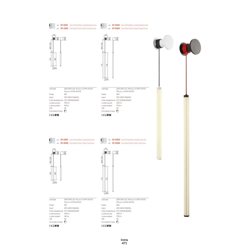 Redo 01-3361 - LED Stmívatelná nástěnná lampa SWING LED/9W/230V 3000/4000K CRI 90 bílá