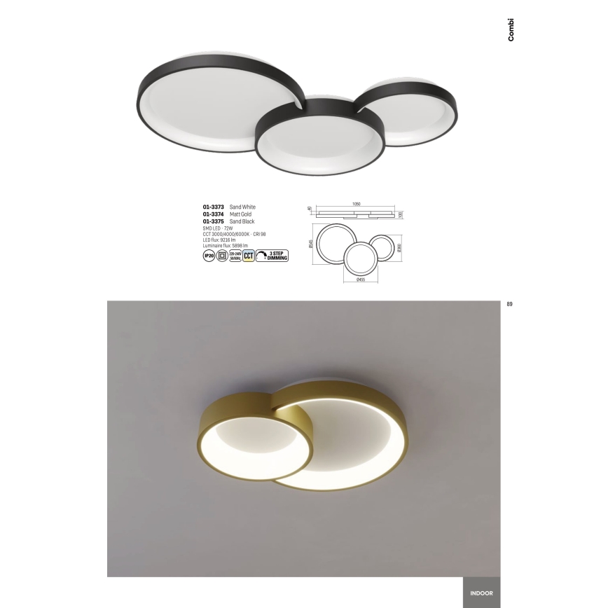 Redo 01-3375 - LED Stmívatelné stropní svítidlo COMBI LED/72W/230V 3000/4000/6000K CRI98 černá
