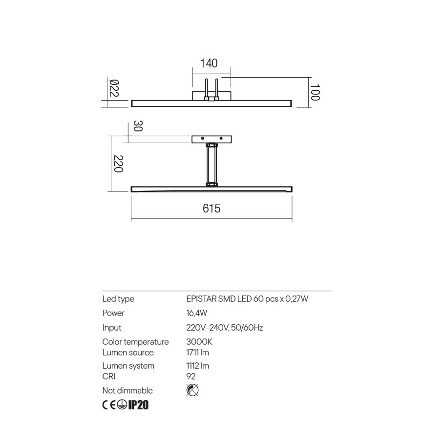 Redo 01-3470 - LED Obrazové svítidlo IKON LED/16,4W/230V 61,5 cm CRI 92 bílá