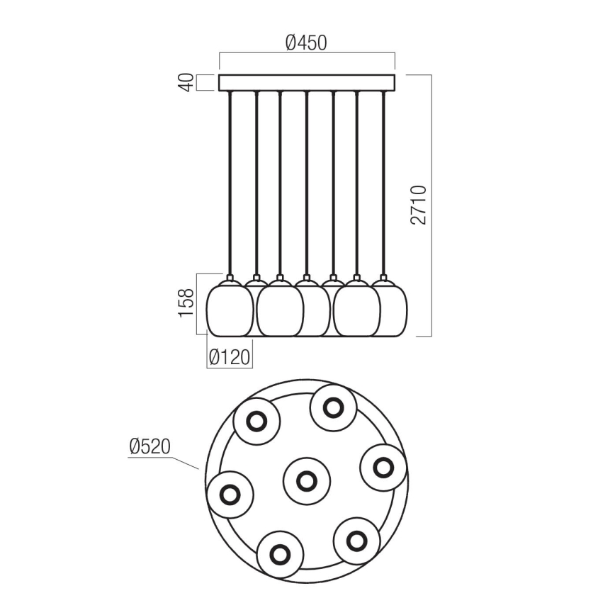 Redo 01-3489 - LED Stmívatelný lustr na lanku KHADI 7xLED/5W/230V CRI 90 pr. 52 cm černá/kouřová