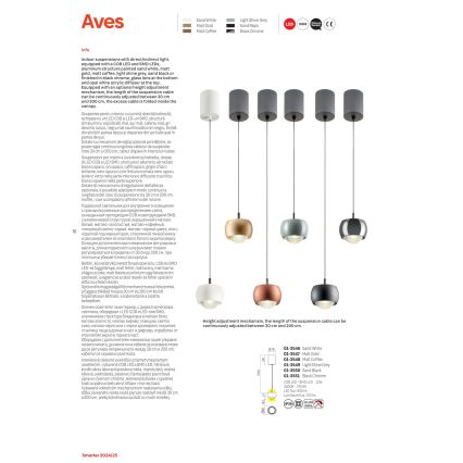 Redo 01-3549 - LED Lustr na lanku AVES LED/12W/230V pr. 9,6 cm CRI 90 šedá