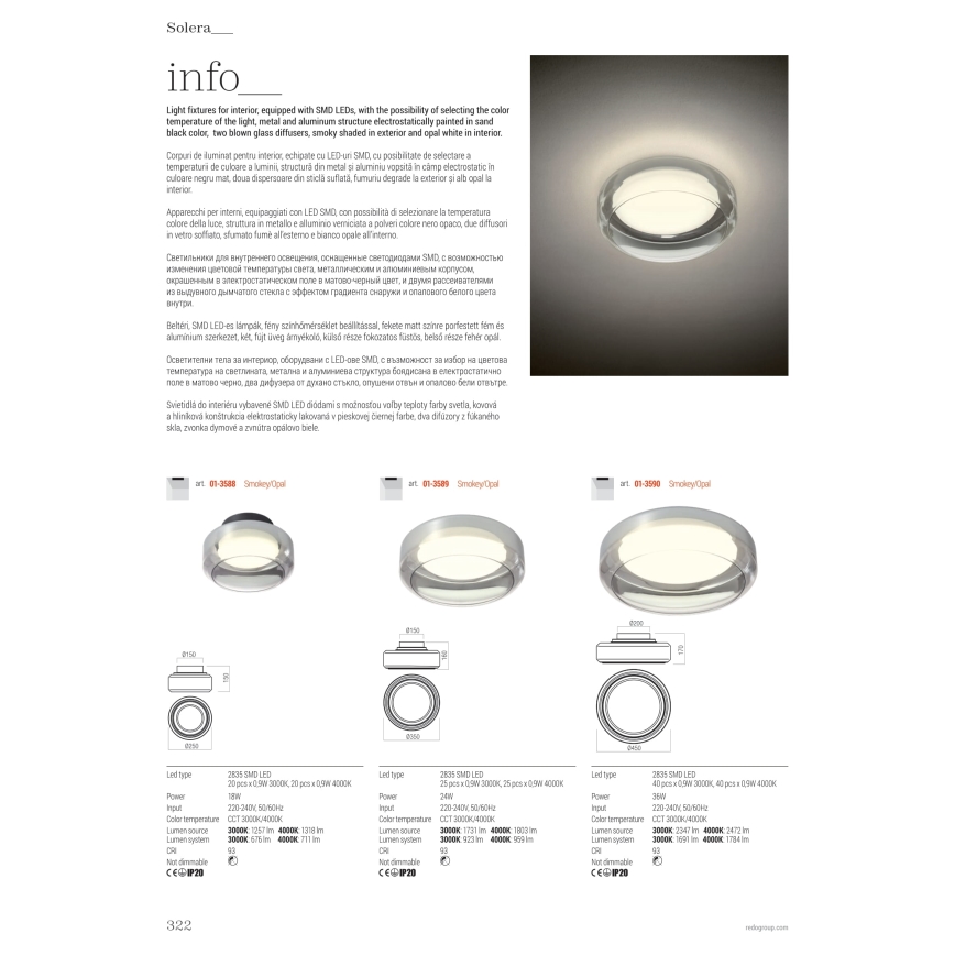 Redo 01-3590 - LED Stropní svítidlo SOLERA LED/36W/230V pr. 45 cm CRI 93 3000/4000K šedá