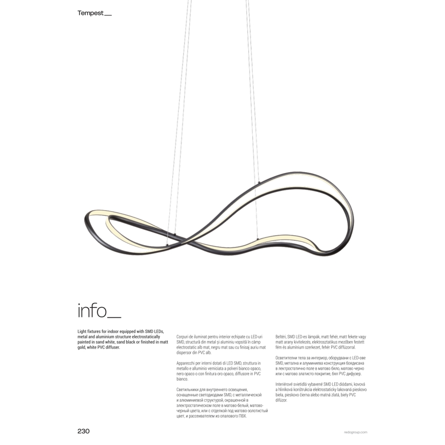 Redo 01-3598 - LED Stmívatelný lustr na lanku TEMPEST LED/58W/230V zlatá