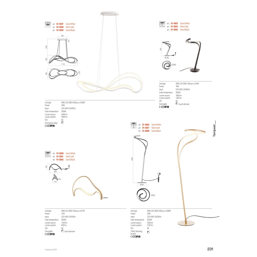 Redo 01-3598 - LED Stmívatelný lustr na lanku TEMPEST LED/58W/230V zlatá