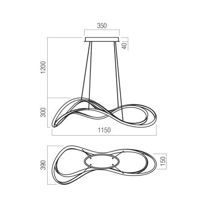 Redo 01-3599 - LED Stmívatelný lustr na lanku TEMPEST LED/58W/230V černá