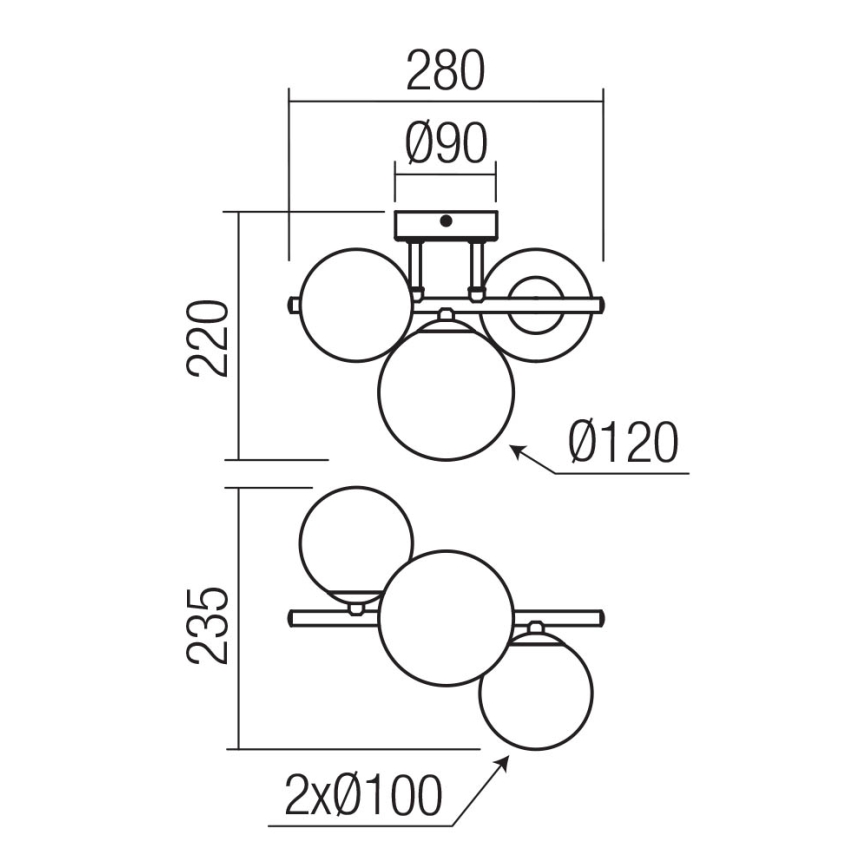 Redo 01-3988 - Přisazený lustr ASTRA 3xG9/8W/230V černá