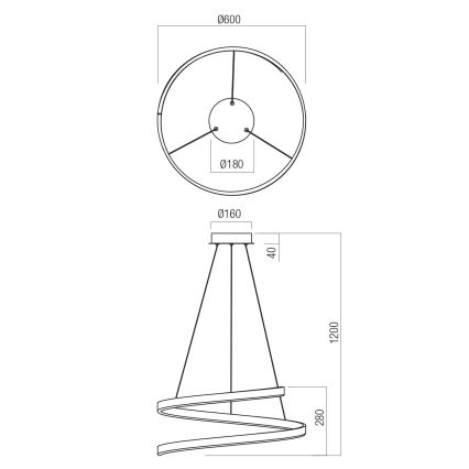 Redo 01-4015 - LED Stmívatelný lustr na lanku SCROLL LED/38W/230V 3000K/4000K/6000K CRI 90 pr. 60 cm černá