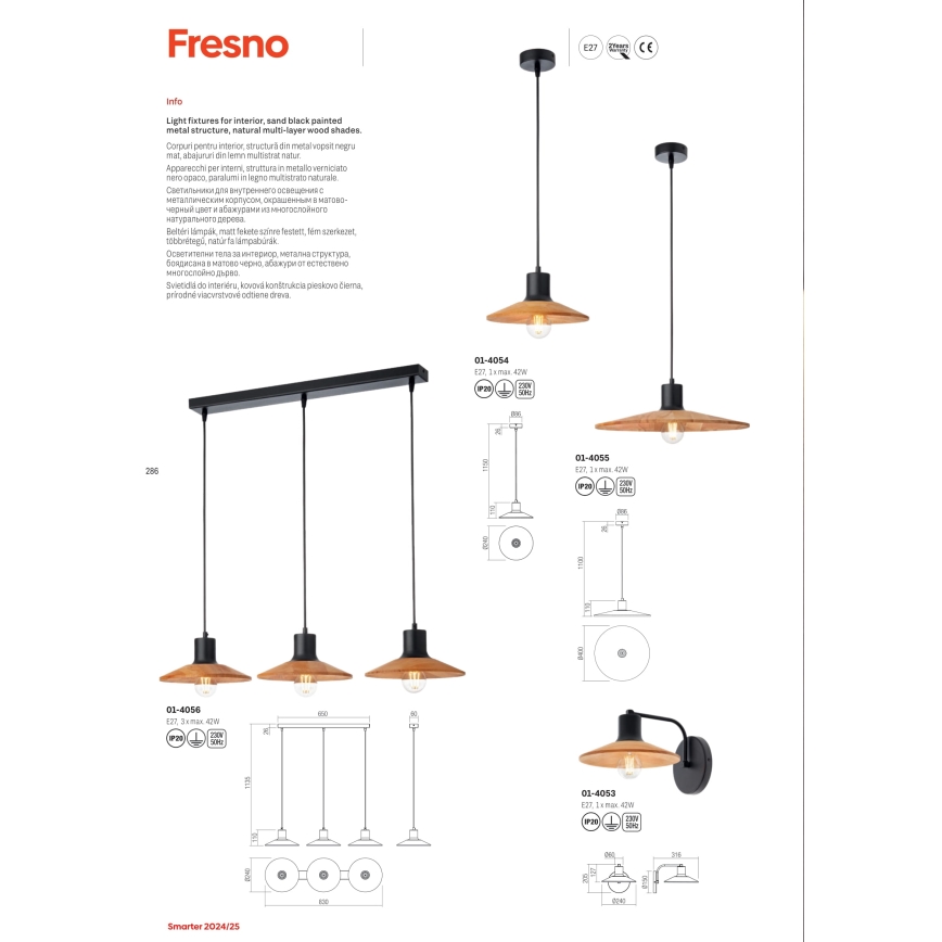 Redo 01-4054 - Lustr na lanku FRESNO 1xE27/42W/230V pr. 24 cm