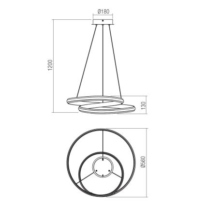 Redo 01-4361 - LED Stmívatelný lustr na lanku TORSION LED/40W/230V 2700/3000/4000K CRI 90 pr. 56 cm zlatá