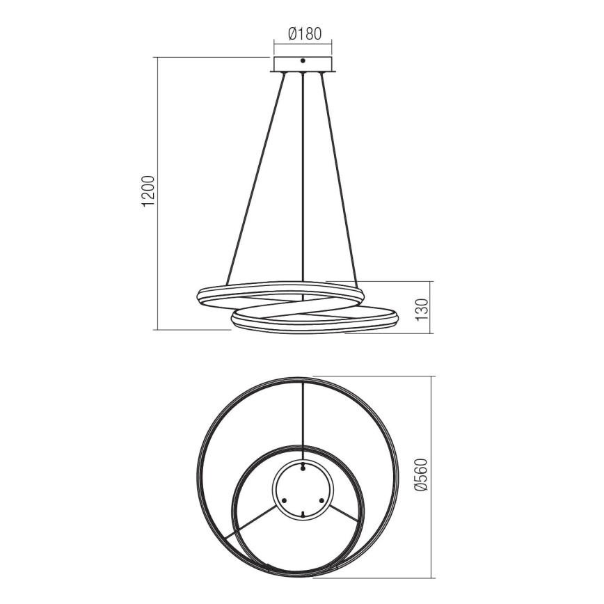 Redo 01-4362 - LED Stmívatelný lustr na lanku TORSION LED/40W/230V 2700/3000/4000K CRI 90 pr. 56 cm černá