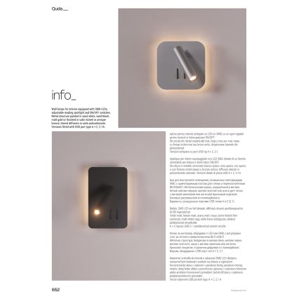 Redo 01-4473 - LED Nástěnné svítidlo QUDA LED/6W/230V + LED/3W CRI 90 USB bronzová