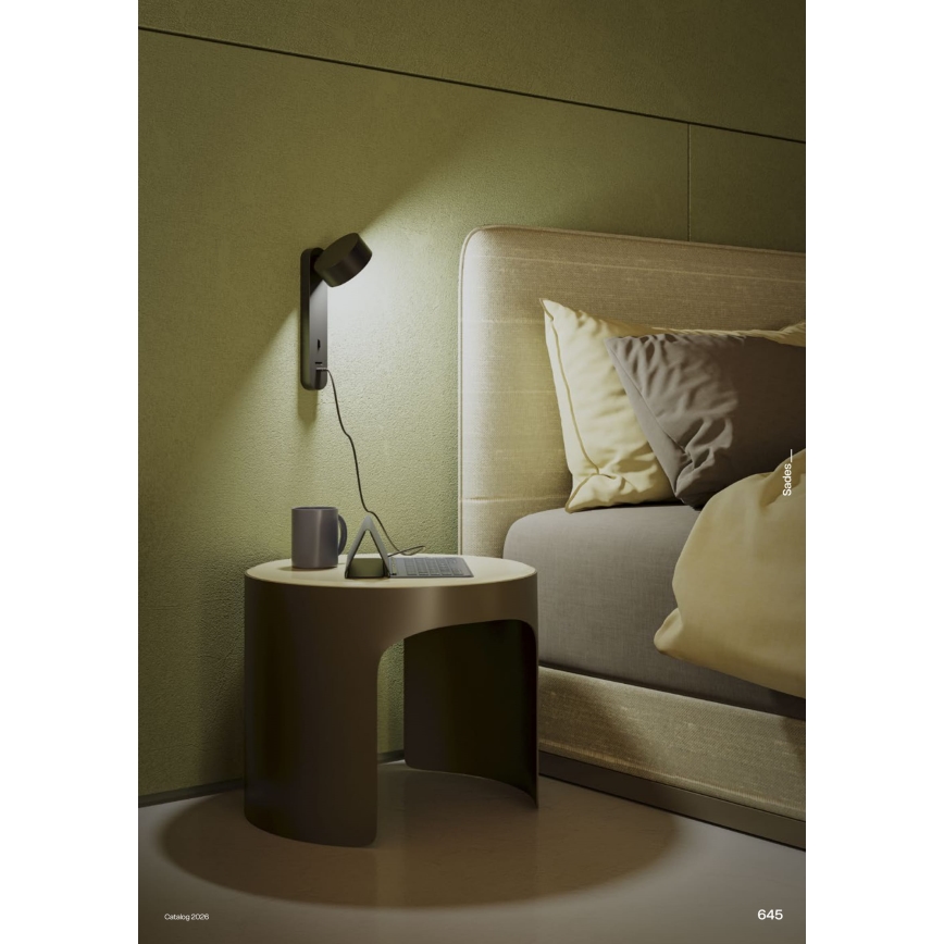 Redo 01-4643 - LED Nástěnné svítidlo SADES LED/6W/230V CRI 90 USB černá