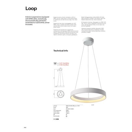 Redo 01-672 - LED Lustr na lanku LOOP LED/48W/230V pr. 60 cm bílá