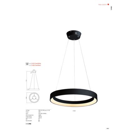 Redo 01-672 - LED Lustr na lanku LOOP LED/48W/230V pr. 60 cm bílá