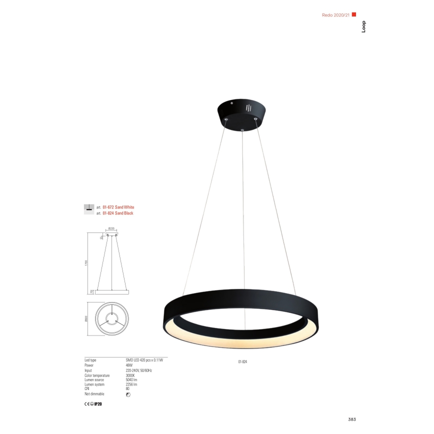 Redo 01-672 - LED Lustr na lanku LOOP LED/48W/230V pr. 60 cm bílá