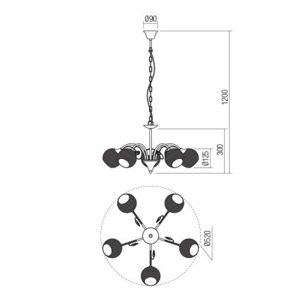 Redo 02-973 - Lustr na řetězu ASPERA 5xE14/28W/230V pr. 52 cm černá