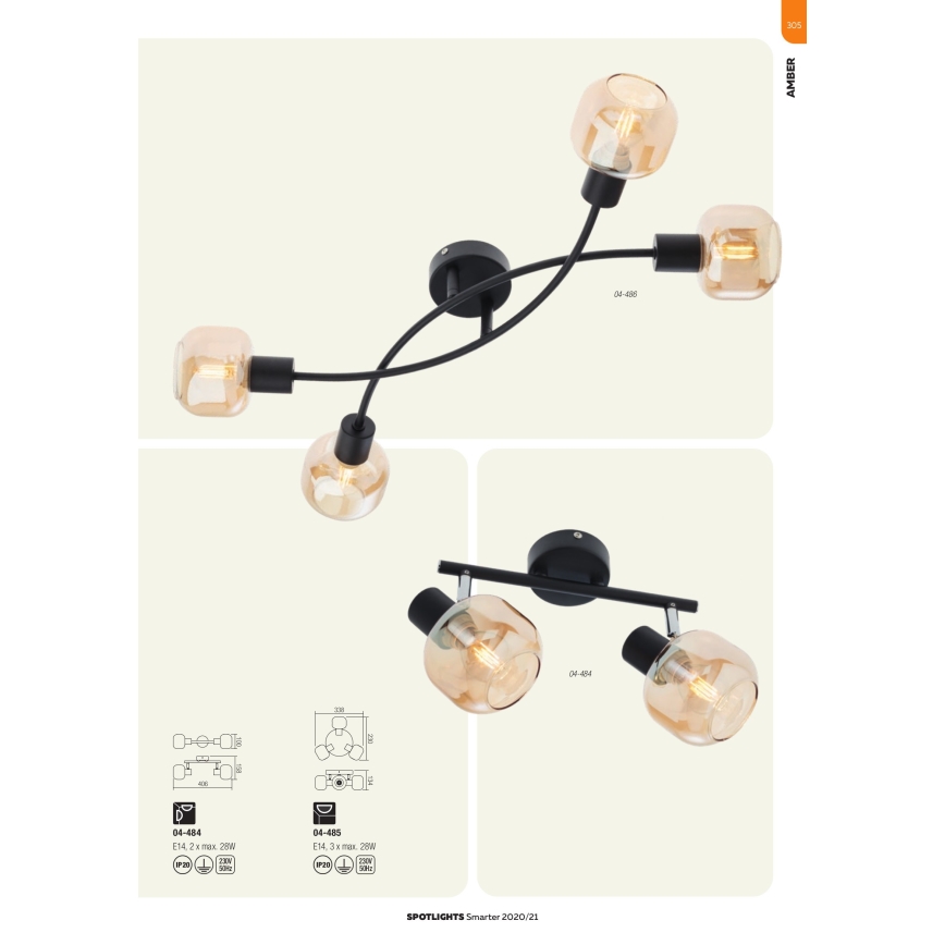 Redo 04-484 - Bodové svítidlo AMBER 2xE14/28W/230V