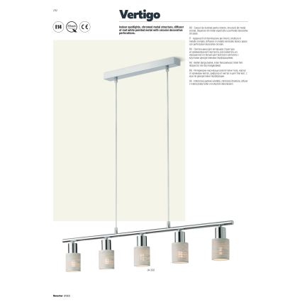 Redo 04-509 - Lustr na lanku VERTIGO 5xE14/28W/230V lesklý chrom/bílá