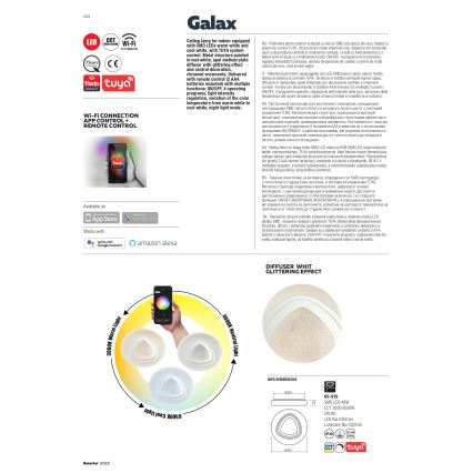 Redo 05-919 - LED Stmívatelné stropní svítidlo GALAX LED/48W/230V 3000-6500K Wi-Fi Tuya pr. 48 cm bílá + dálkové ovládání