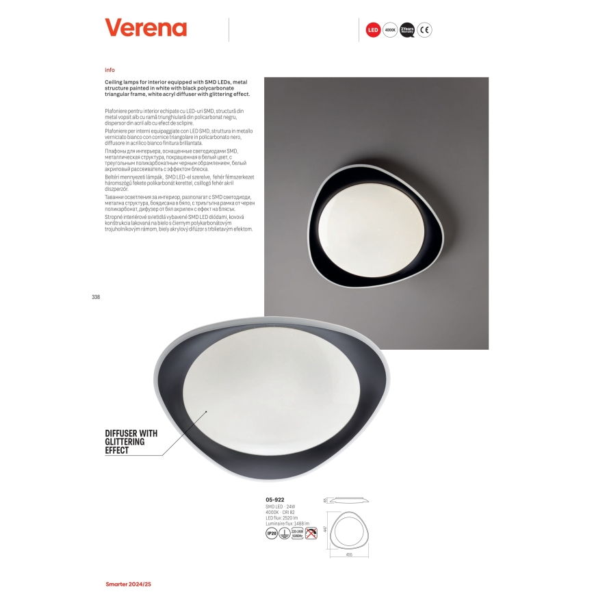 Redo 05-922 - LED Stropní svítidlo VERENA LED/24W/230V antracit