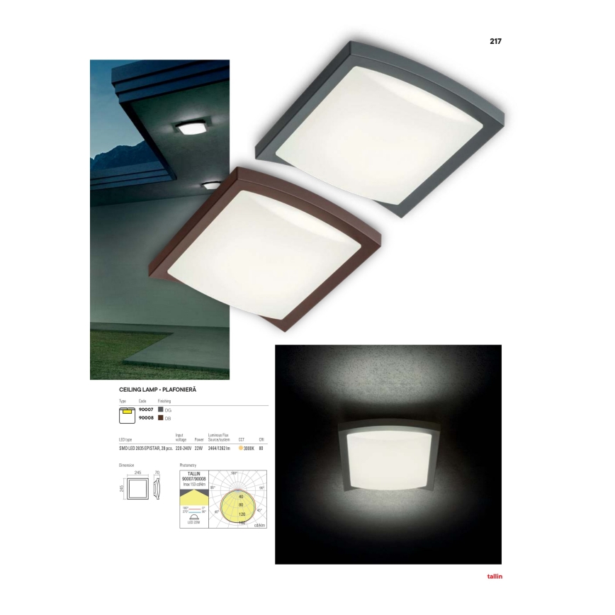 Redo 90007 - LED Venkovní stropní svítidlo TALLIN LED/21W/230V 24,5x24,5 cm IP54 antracit