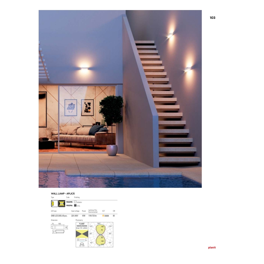 Redo 90095 - LED Venkovní nástěnné svítidlo PLANIT LED/10W/230V 3000K IP54 bílá