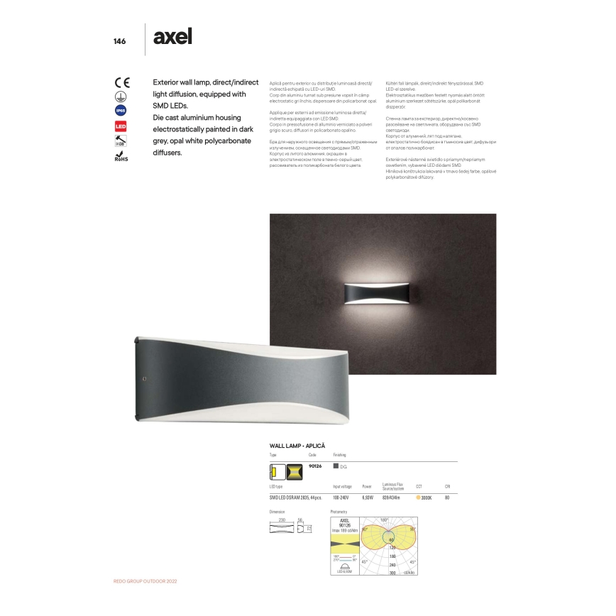 Redo 90126 - LED Venkovní nástěnné svítidlo AXEL LED/7W/230V 3000K IP65 antracit