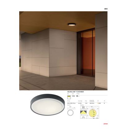 Redo 90155 - LED Venkovní stropní svítidlo PONZA LED/16W/230V pr. 26 cm IP65