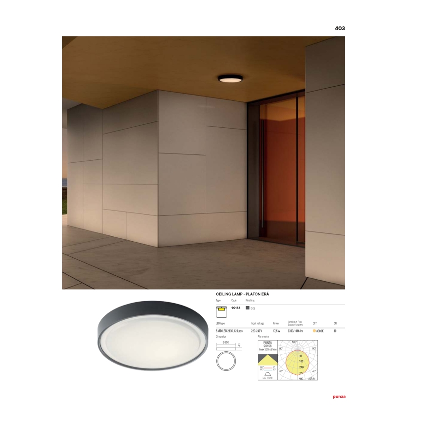 Redo 90155 - LED Venkovní stropní svítidlo PONZA LED/16W/230V pr. 26 cm IP65