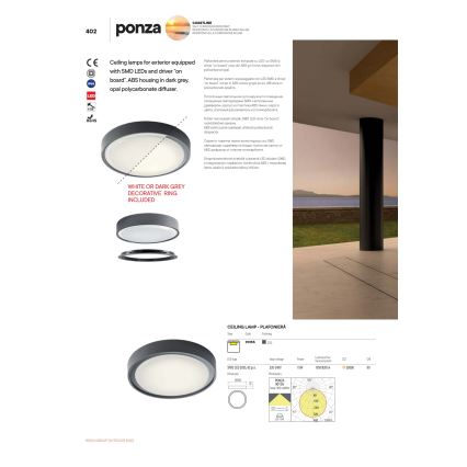 Redo 90155 - LED Venkovní stropní svítidlo PONZA LED/16W/230V pr. 26 cm IP65