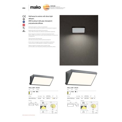 Redo 90160 - LED Venkovní nástěnné svítidlo MAKO LED/21W/230V IP65