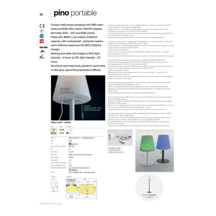 Redo 90165 - LED RGB Venkovní stmívatelná stolní lampa PINO LED/2,6W/230V 4400 mAh IP44