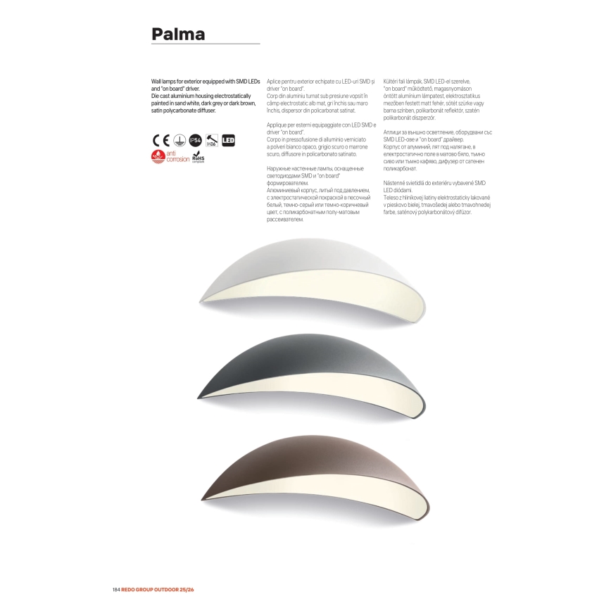 Redo 90235 - LED Venkovní nástěnné svítidlo PALMA LED/18W/230V 3000K IP54 antracit