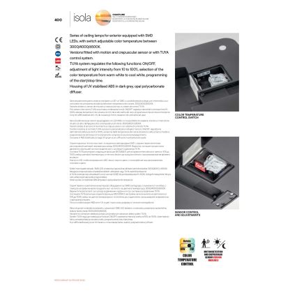 Redo 90288 - LED Venkovní stropní svítidlo ISOLA LED/24W/230V 26x26 cm 3000/4000/6500K IP54 antracit