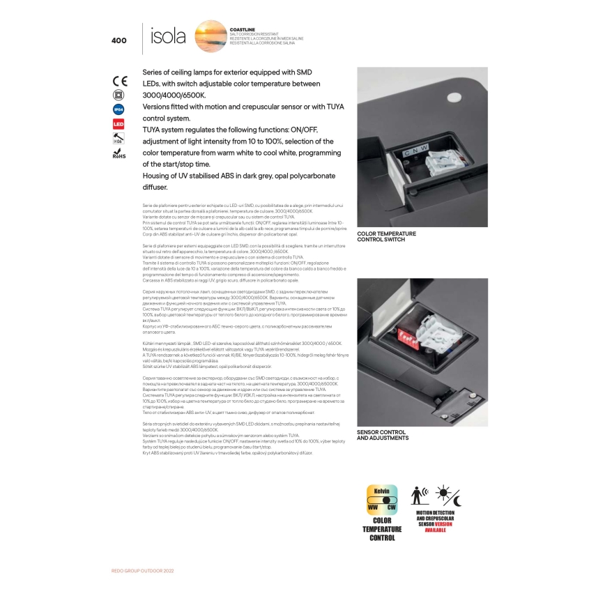 Redo 90288 - LED Venkovní stropní svítidlo ISOLA LED/24W/230V 26x26 cm 3000/4000/6500K IP54 antracit