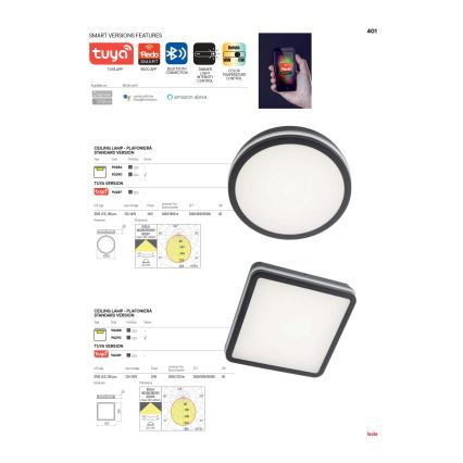 Redo 90288 - LED Venkovní stropní svítidlo ISOLA LED/24W/230V 26x26 cm 3000/4000/6500K IP54 antracit