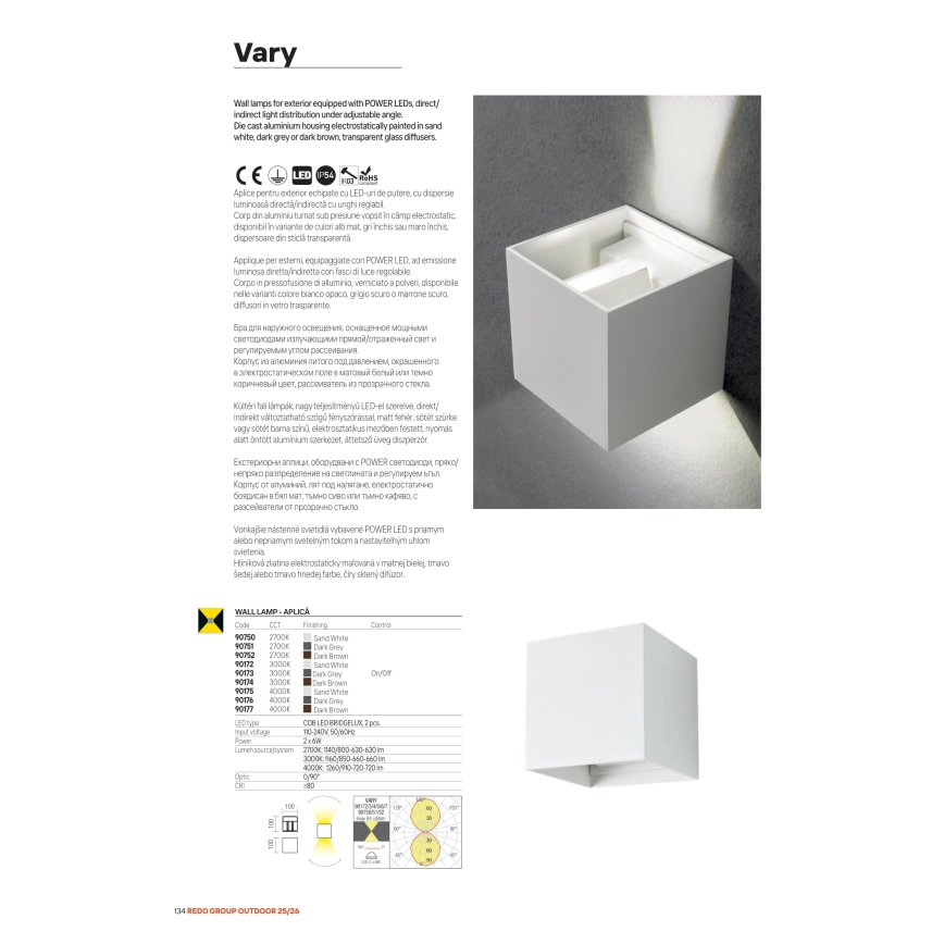 Redo 90304 - LED Venkovní nástěnné svítidlo VARY 4xLED/5W/230V 3000K IP54 hnědá