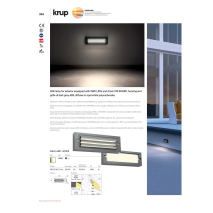 Redo 90330 - LED Venkovní nástěnné svítidlo KRUP LED/6W/230V IP65 antracit