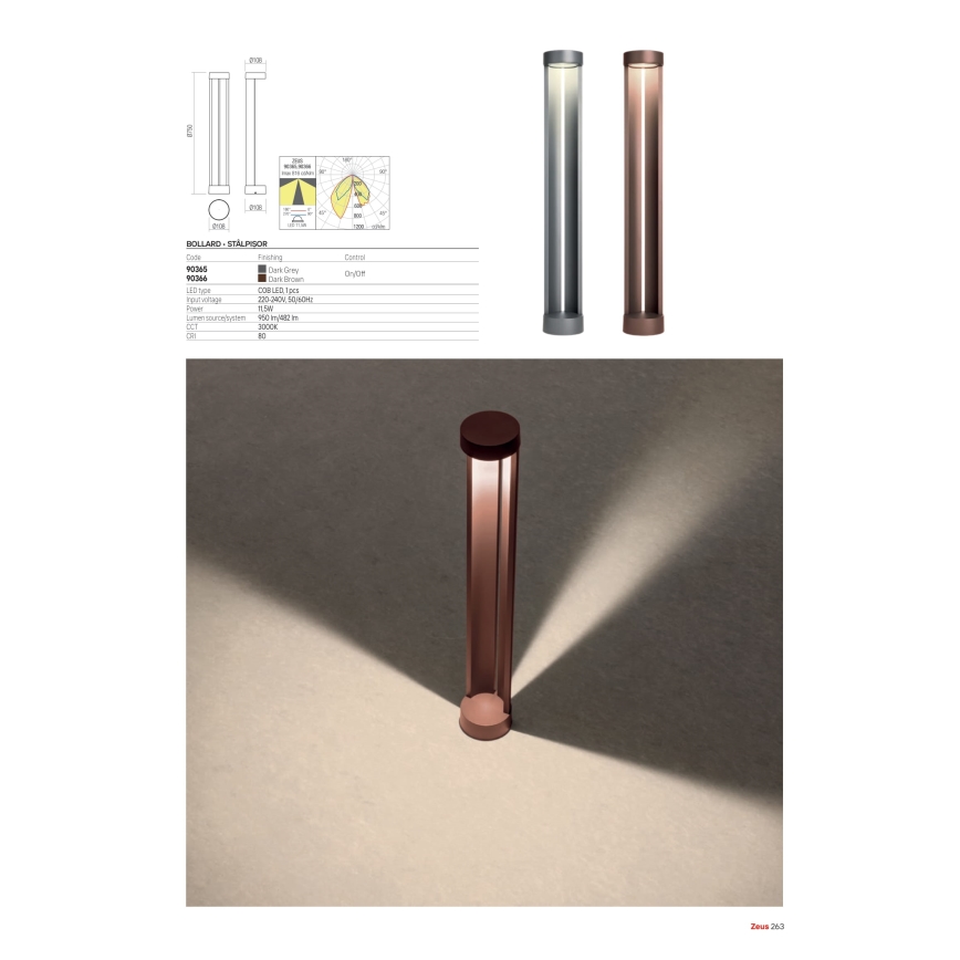 Redo 90365 - LED Venkovní lampa ZEUS LED/11,5W/230V 3000K 75 cm IP54 antracit