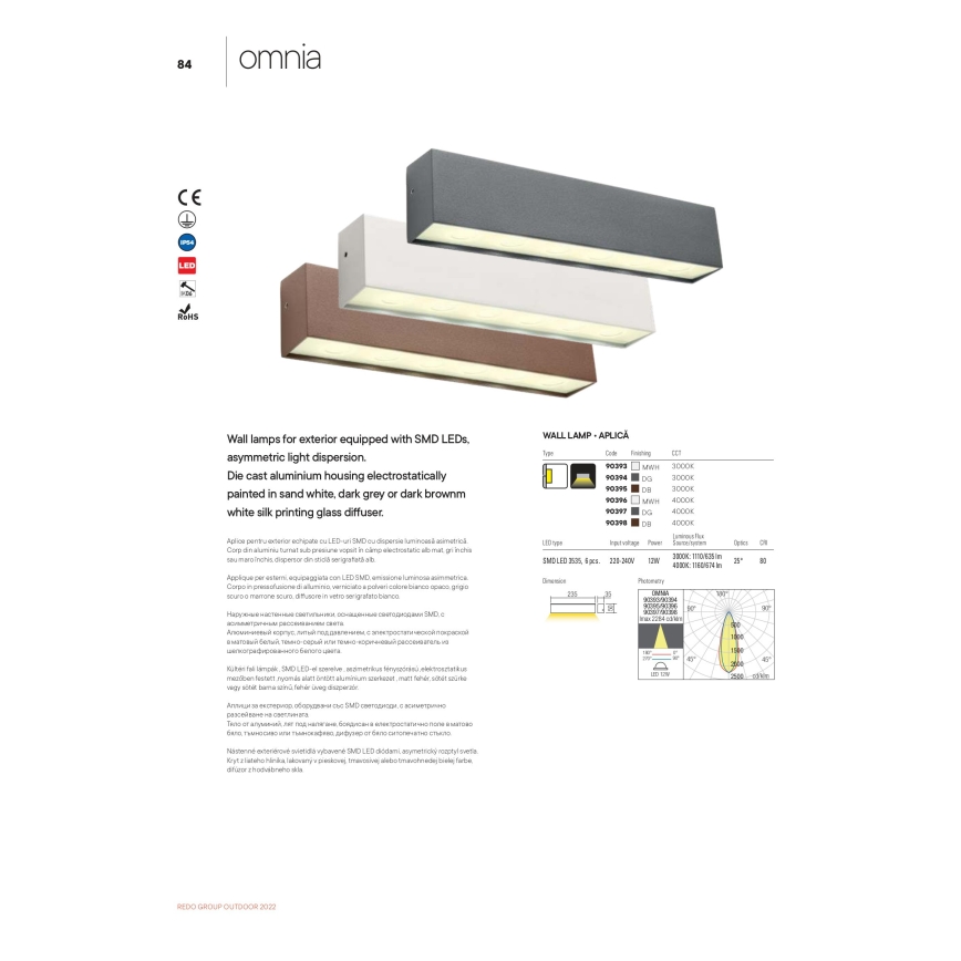Redo 90393 - LED Venkovní nástěnné svítidlo OMNIA LED/12W/230V 3000K IP54 bílá
