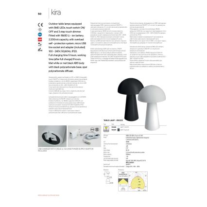 Redo 90438 - LED Stmívatelná dotyková venkovní lampa KIRA LED/4,7W/230V 2200 mAh IP44 bílá