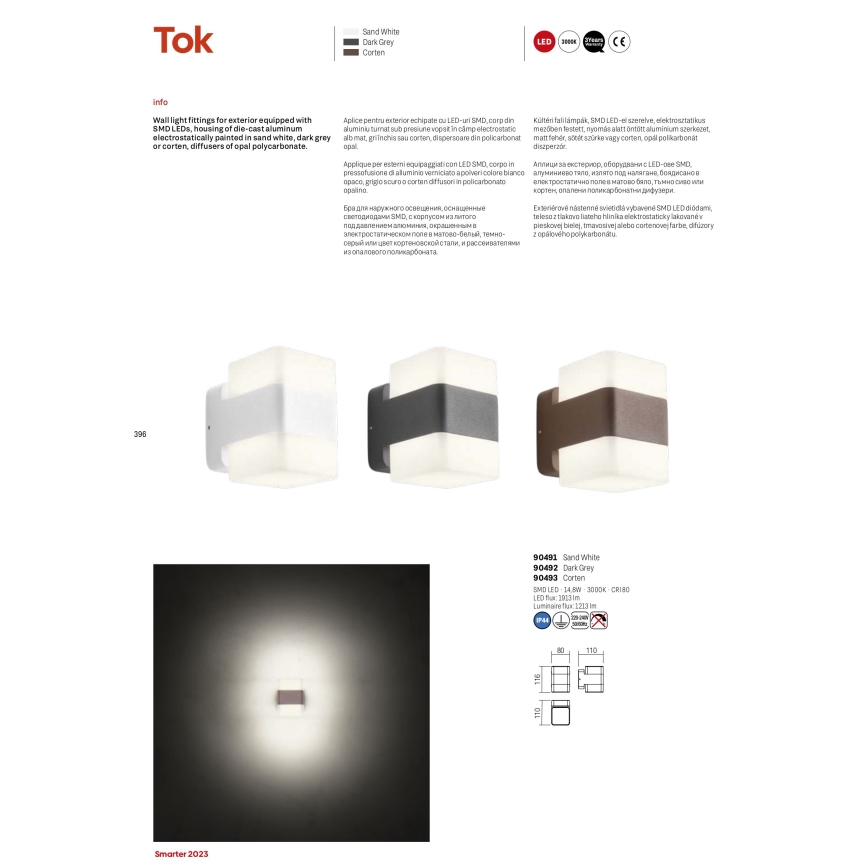 Redo 90492 - LED Venkovní nástěnné svítidlo TOK LED/14,8W/230V IP44 antracit