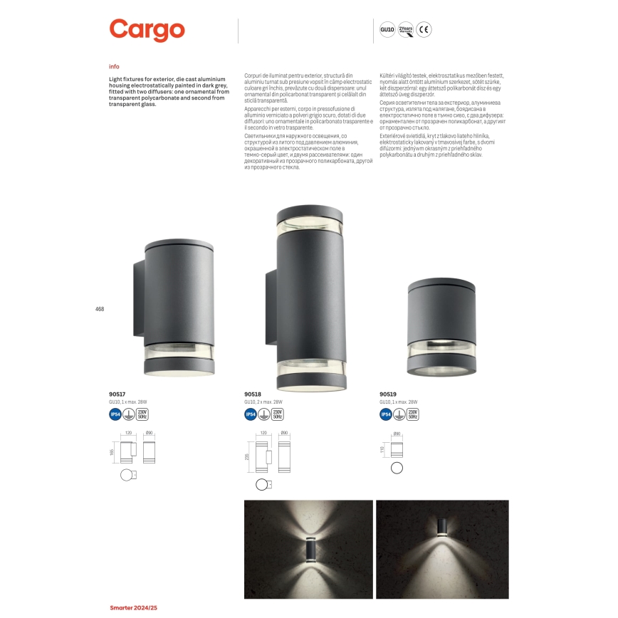 Redo 90517 - Venkovní nástěnné svítidlo CARGO 1xGU10/28W/230V IP54 antracit