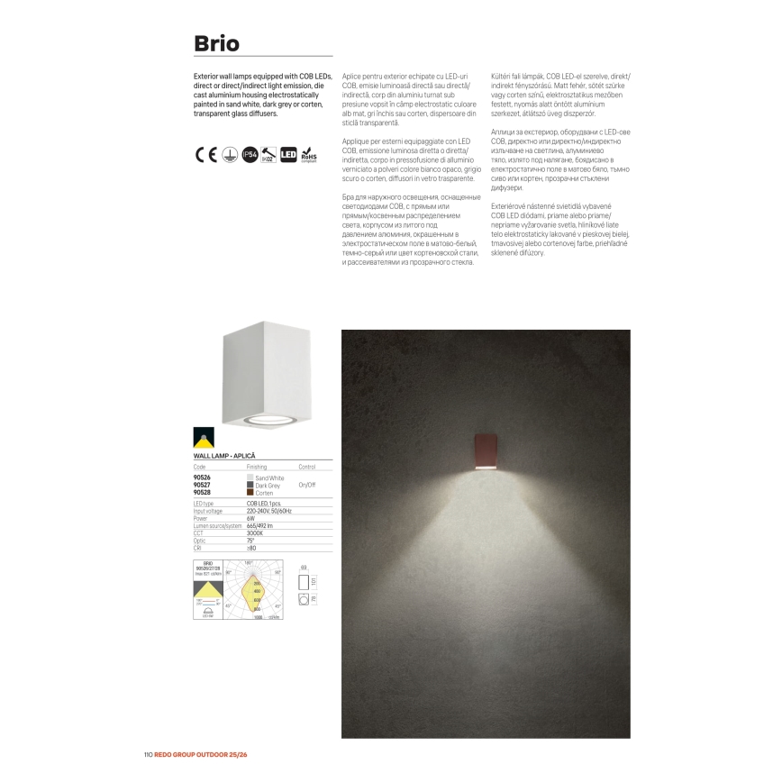 Redo 90528 - LED Venkovní nástěnné svítidlo BRIO LED/6W/230V 3000K IP54 hnědá