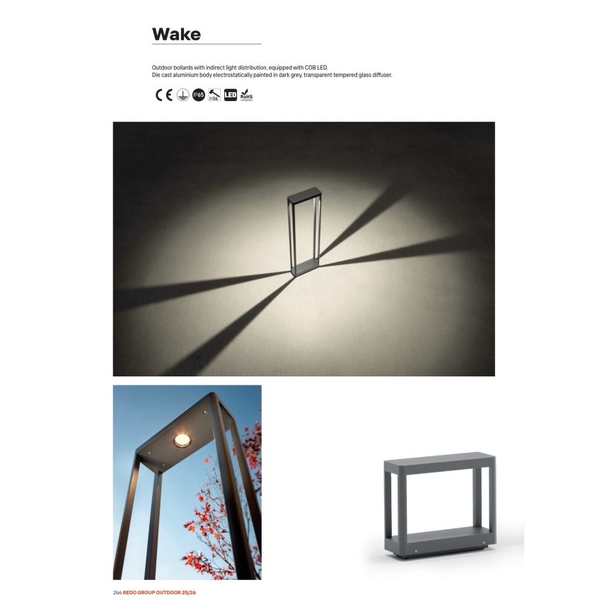 Redo 90580 - LED Venkovní lampa WAKE LED/8W/230V 3000K 20 cm IP65 antracit