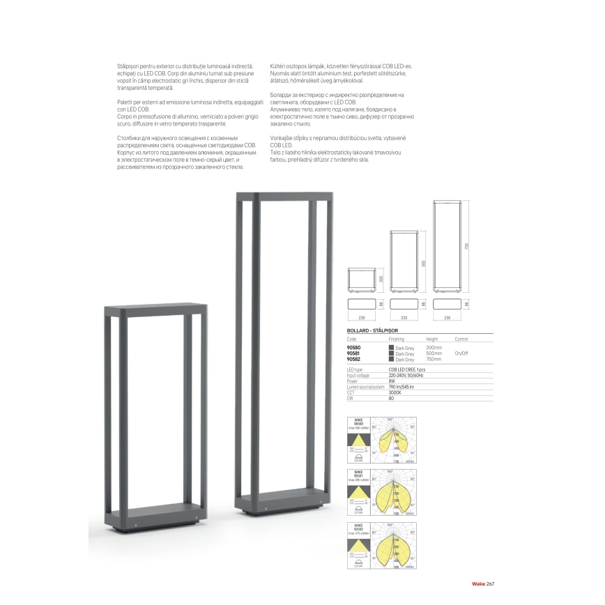 Redo 90582 - LED Venkovní lampa WAKE LED/8W/230V 3000K 75 cm IP65 antracit