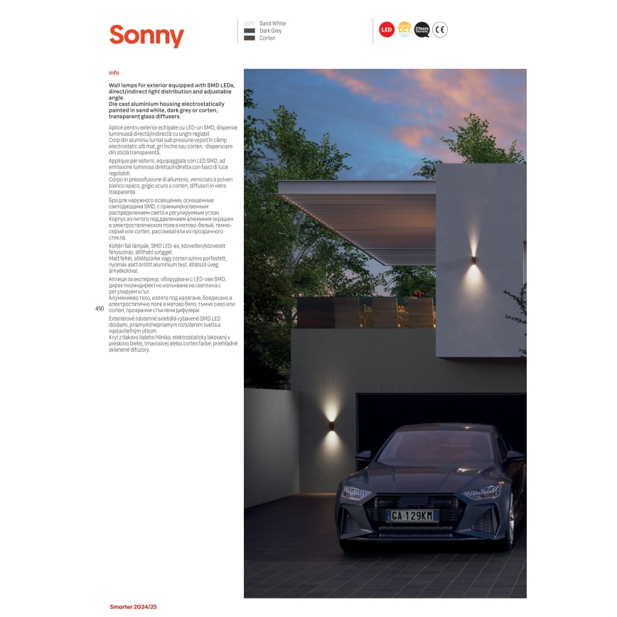 Redo 90637 - LED Venkovní nástěnné svítidlo SONNY 2xLED/5W/230V 2200/3000/4000K IP54 hnědá