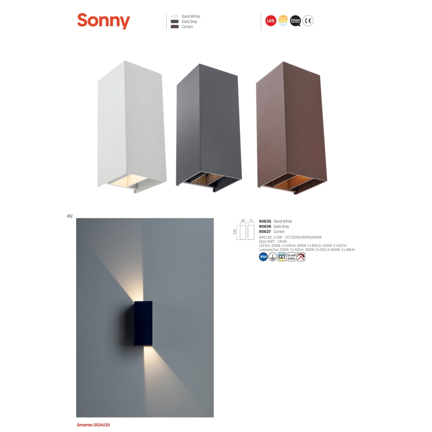 Redo 90637 - LED Venkovní nástěnné svítidlo SONNY 2xLED/5W/230V 2200/3000/4000K IP54 hnědá