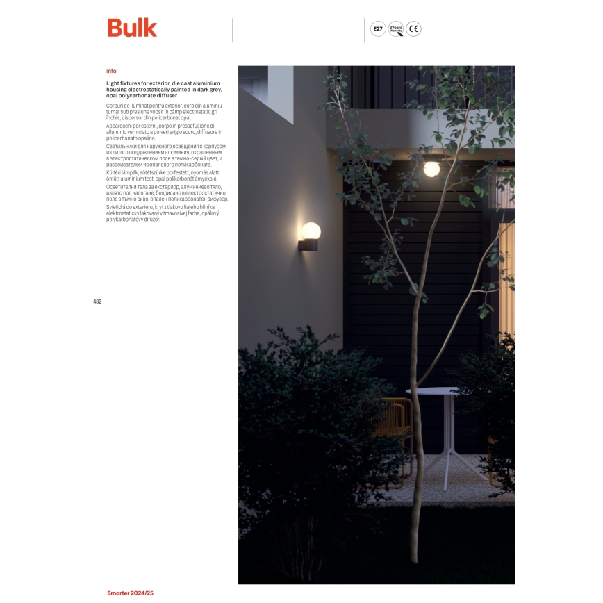 Redo 90643 - Venkovní lampa BULK 1xE27/20W/230V 80 cm IP44 antracit