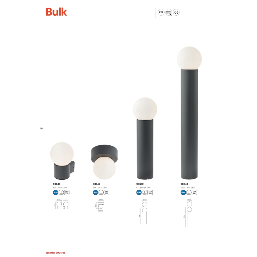 Redo 90643 - Venkovní lampa BULK 1xE27/20W/230V 80 cm IP44 antracit